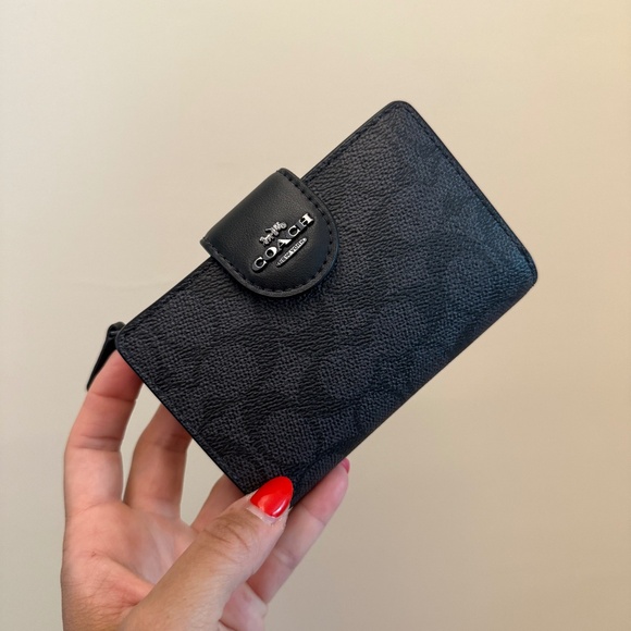Coach Handbags - Coach Medium Corner Zip Wallet in Black Canvas